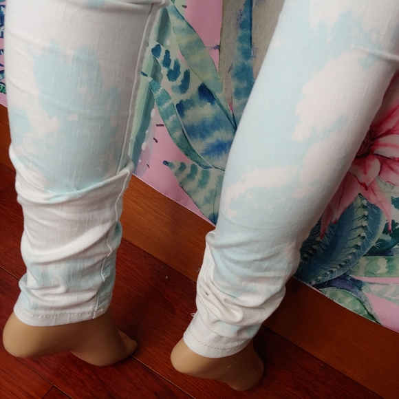 Miss Me ☆ Custom Baby Blue White Tie Dye Bling Wings Rhinestone Skinny Jeans 26 - Picture 8 of 15